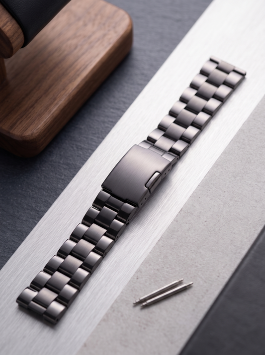 22mm Black Metal Strap with Side Press Clasp - BAN002