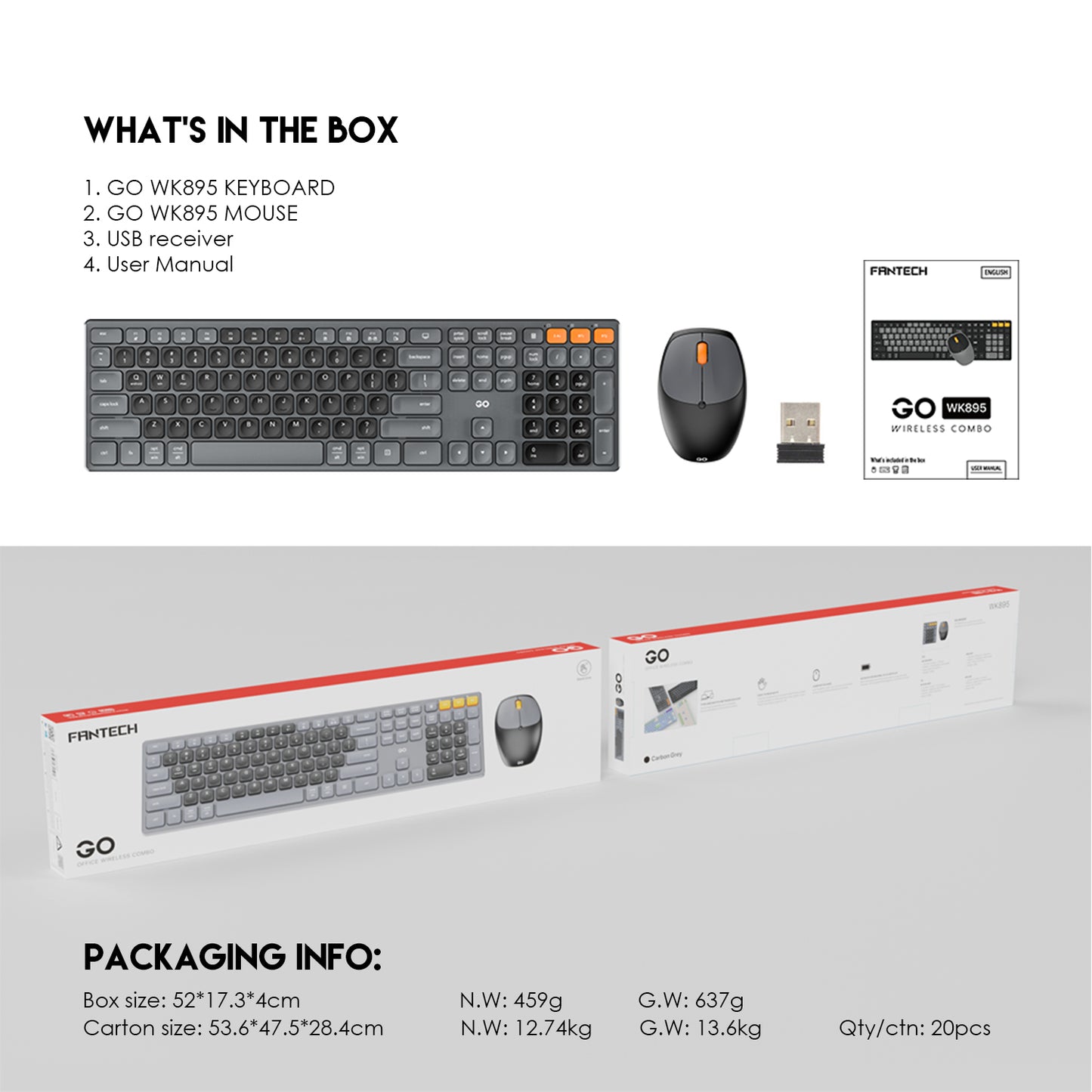 Fantech WK895 GO POP Grey Wireless Office Combo