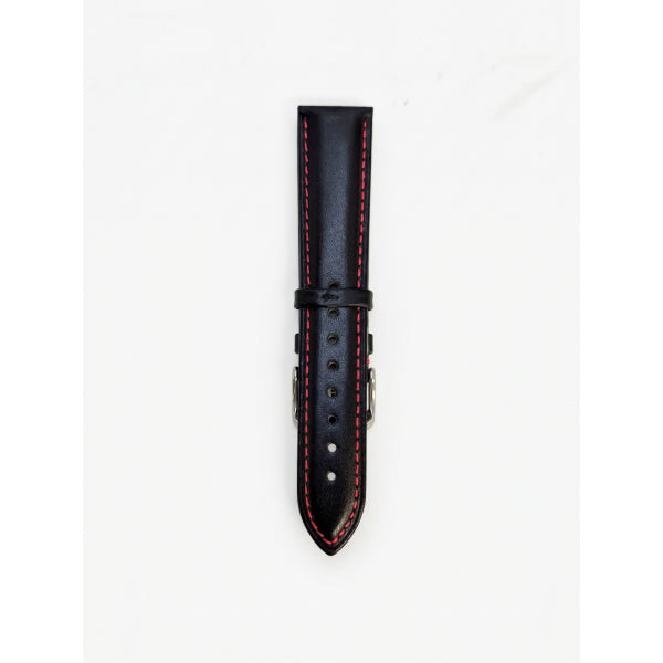 Black Leather Watch Strap With Red Stitch