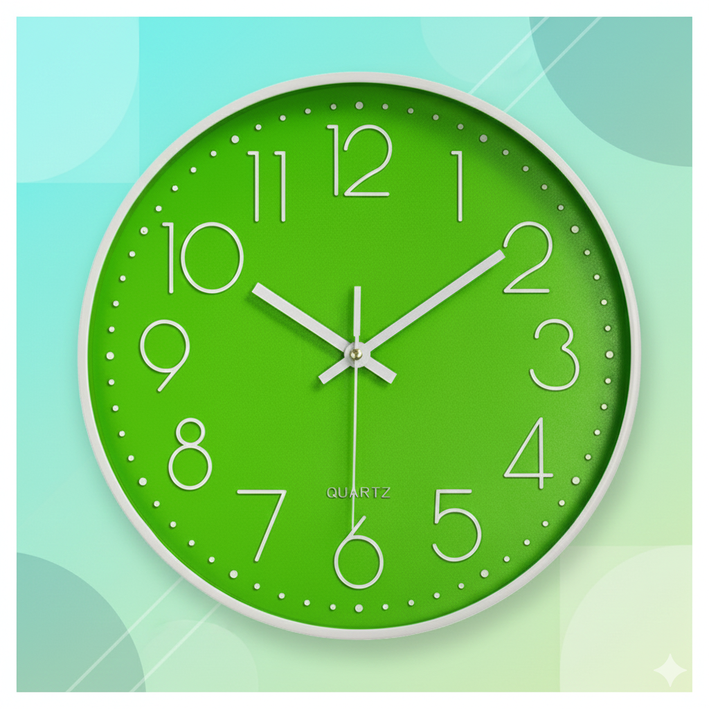 emiTime 30cm Green White Plastic Battery Powered Analogue Wall Clock