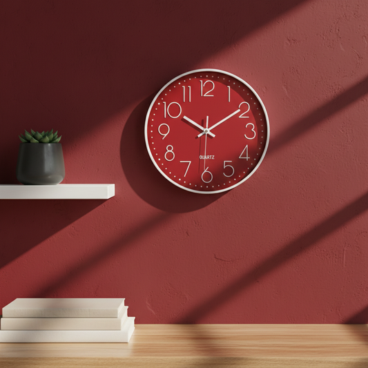 emiTime 30cm Red White Plastic Battery Powered Analogue Wall Clock