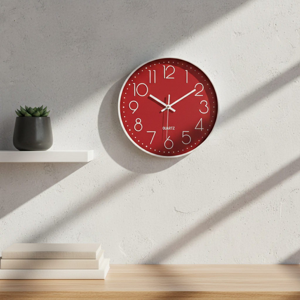 emiTime 30cm Red White Plastic Battery Powered Analogue Wall Clock