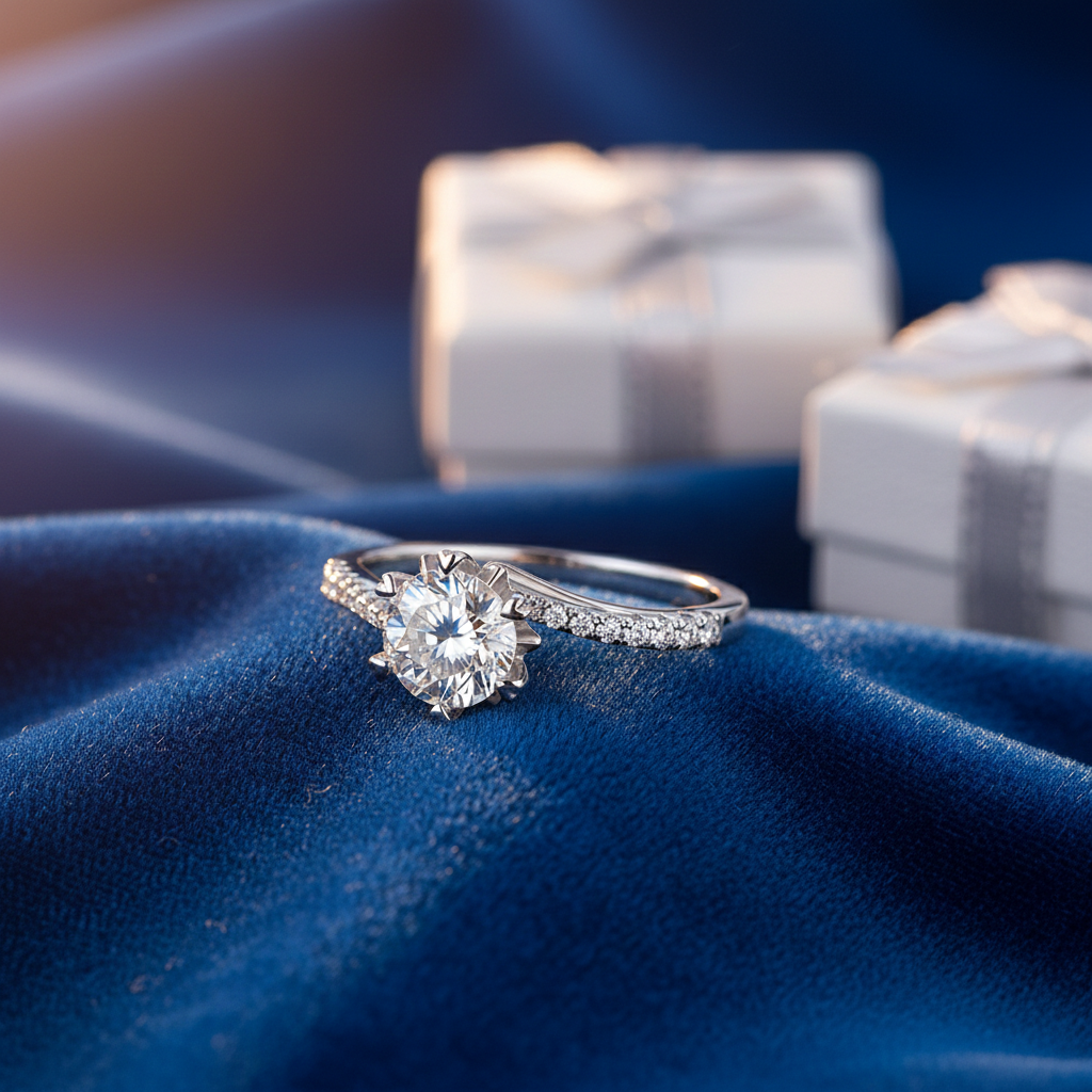 Classic 1ct Moissanite Solitaire with Sterling Silver Pavé Band