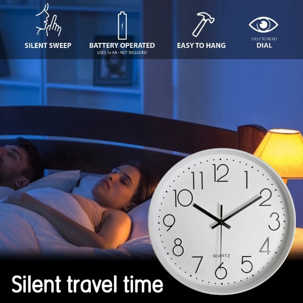emiTime 30cm White Plastic Battery Powered Analogue Wall Clock
