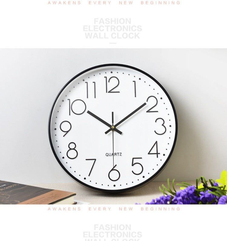 emiTime 30cm Black-White Plastic Battery Powered Silent Analogue Wall Clock