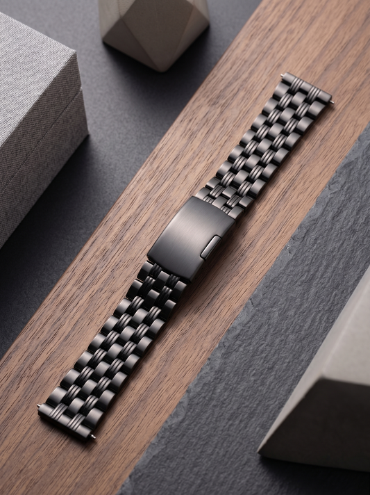 22mm Black Metal Strap with Side Press Clasp - BAN001