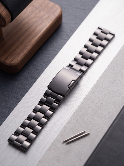22mm Black Metal Strap with Side Press Clasp - BAN002