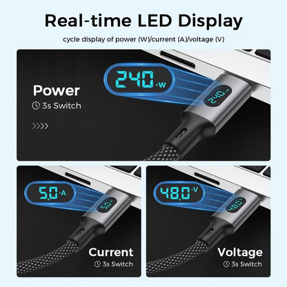 240W Digital Display USB-C to USB-C Braided Fast Charging Cable (1.2m)