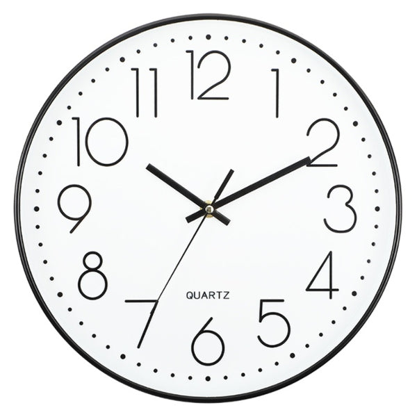 emiTime 30cm Black-White Plastic Battery Powered Silent Analogue Wall Clock