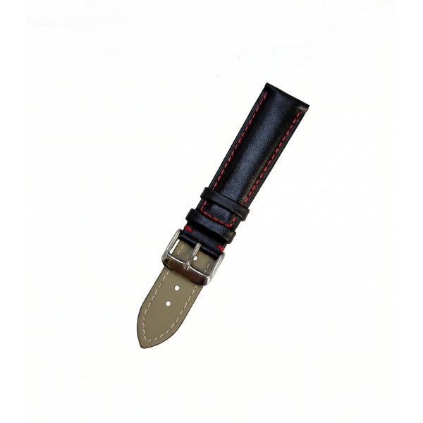Black Leather Watch Strap With Red Stitch