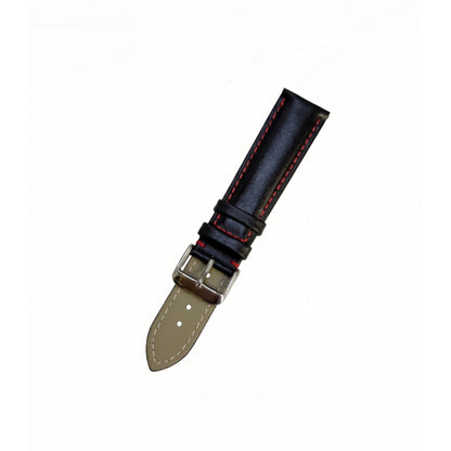 Black Leather Watch Strap With Red Stitch