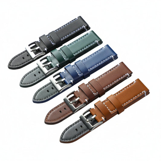Classic Genuine Leather Watch Strap with White Stitching – JHA046