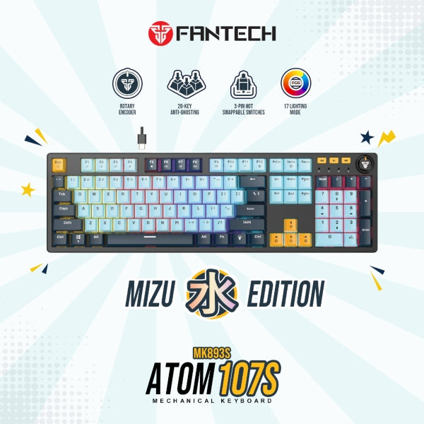 Fantech ATOM107S MK893S Mechanical Gaming Keyboard - Mizu Edition Sky Blue (Red Switch)