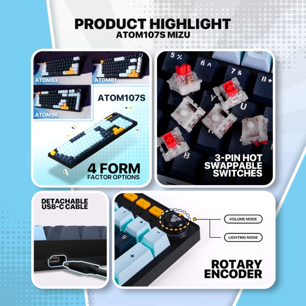 Fantech ATOM107S MK893S Mechanical Gaming Keyboard - Mizu Edition Sky Blue (Red Switch)