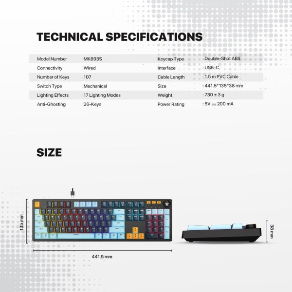 Fantech ATOM107S MK893S Mechanical Gaming Keyboard - Mizu Edition Sky Blue (Red Switch)