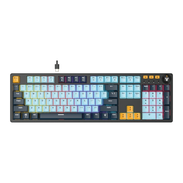 Mechanical keyboard with colorful keycaps on a white background