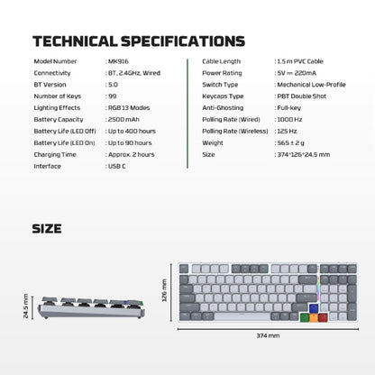 Fantech MK916 Super Maxfit Wireless Mechanical Gaming Keyboard (Red Switch)