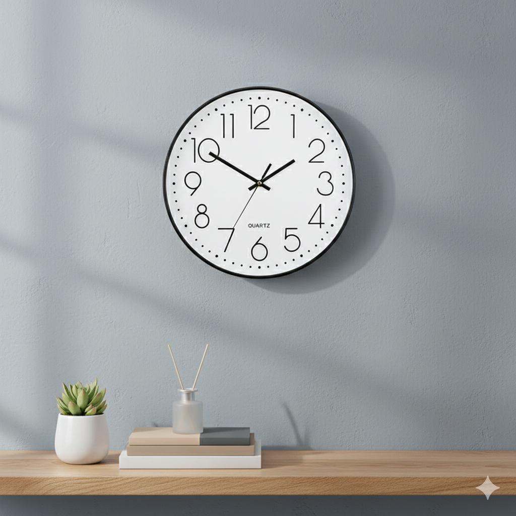 emiTime 30cm Black-White Plastic Battery Powered Silent Analogue Wall Clock