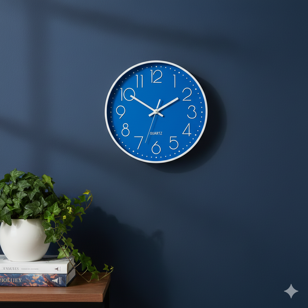 emiTime 30cm Blue White Plastic Analogue Wall Clock
