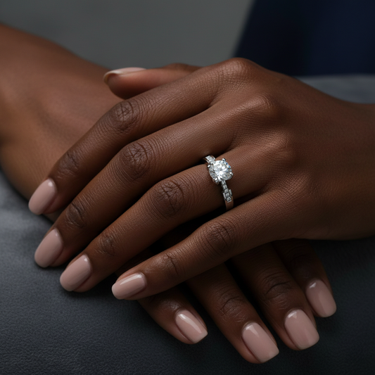 Solitaire: 0.5ct Brilliant Cut Moissanite Ring in Solid 925 Sterling Silver