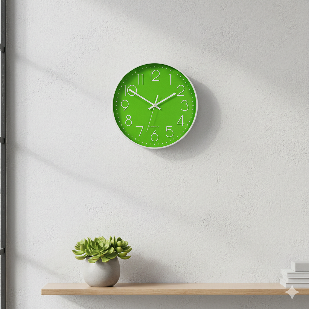 emiTime 30cm Green White Plastic Battery Powered Analogue Wall Clock
