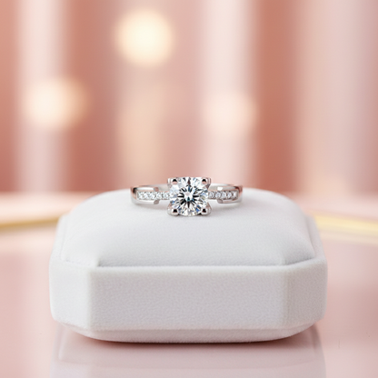 Solitaire: 0.5ct Brilliant Cut Moissanite Ring in Solid 925 Sterling Silver