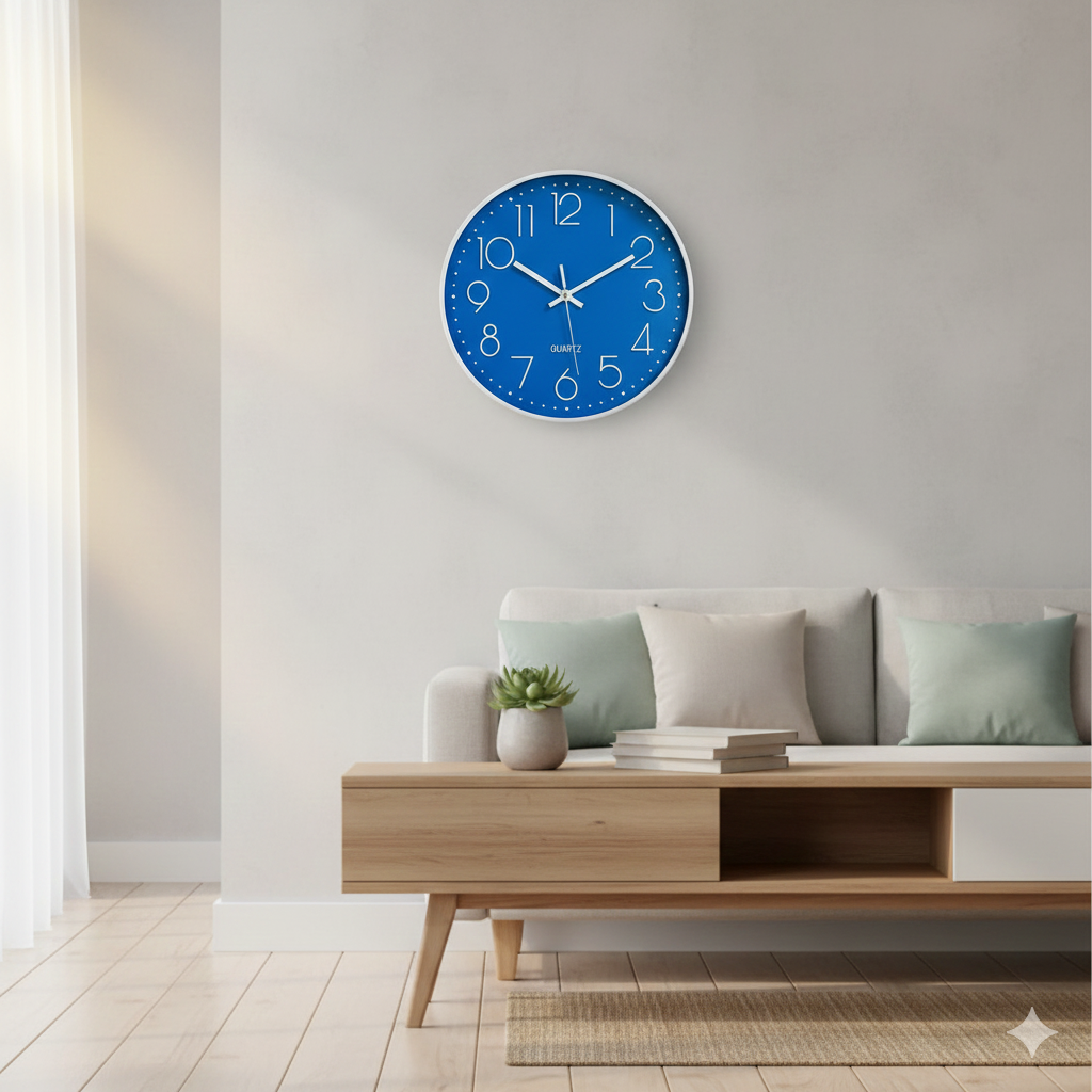 emiTime 30cm Blue White Plastic Analogue Wall Clock