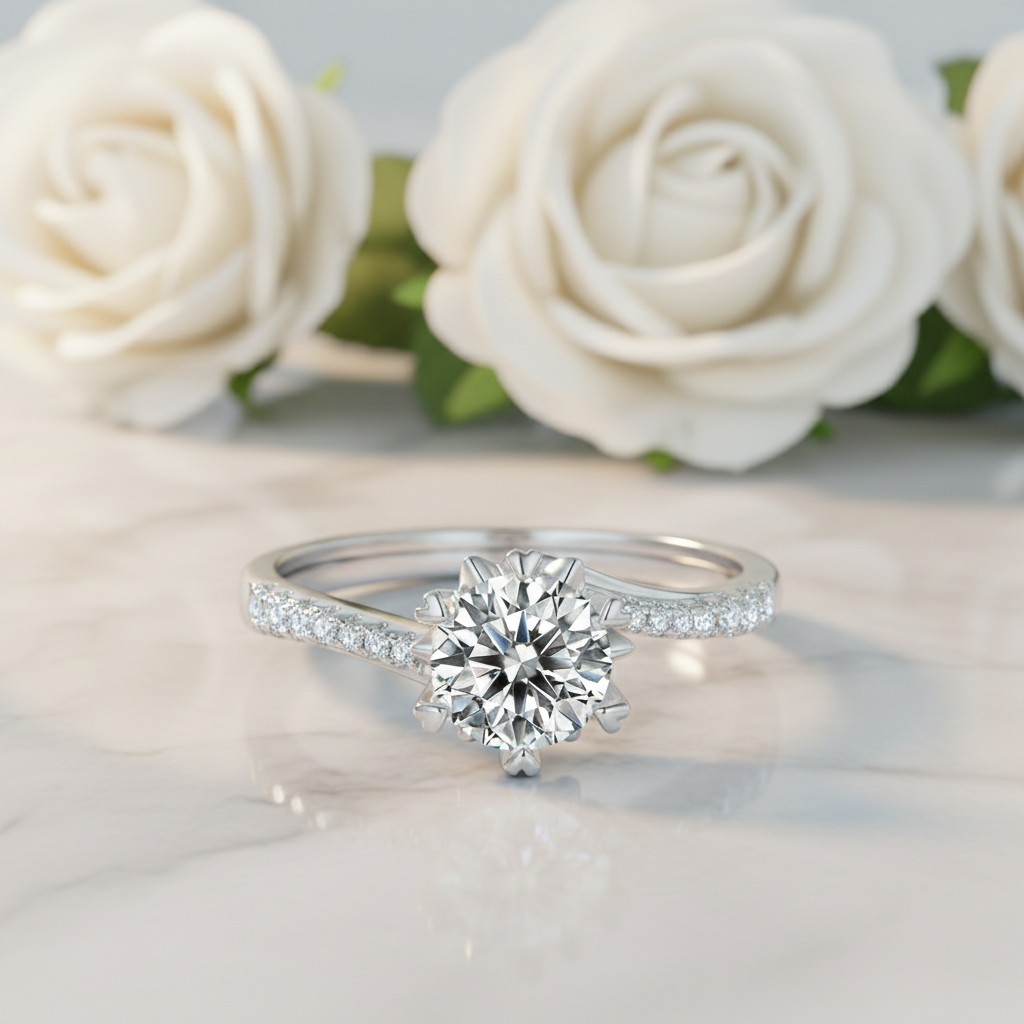 Classic 1ct Moissanite Solitaire with Sterling Silver Pavé Band