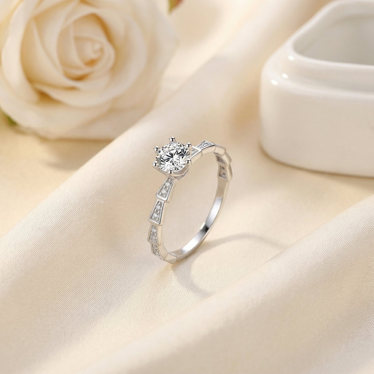 Sterling Silver Solitaire Ring with 1.0 CT Moissanite