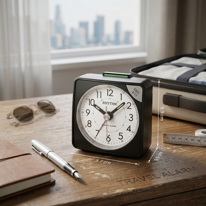 Rhythm CRE211NR02 Black Travel Alarm Clock