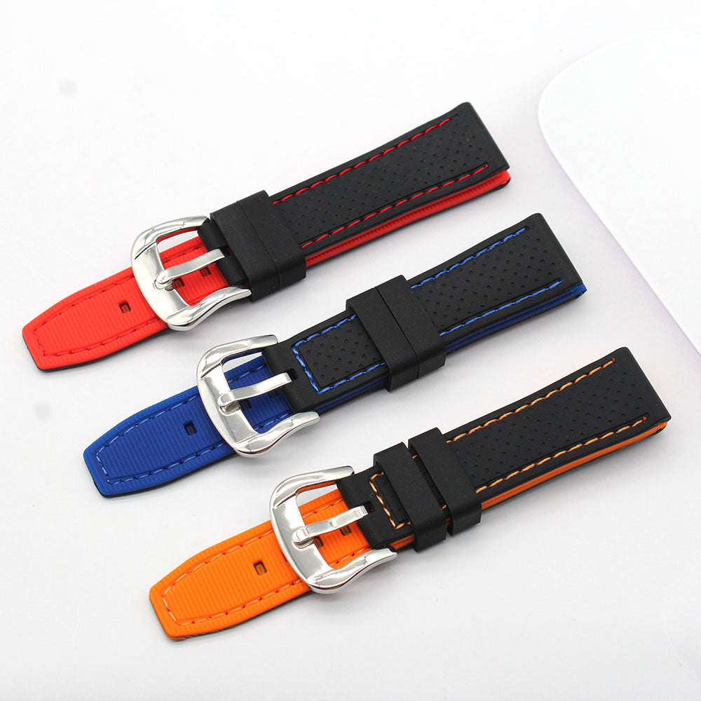Black Silicone Watch Strap with Contrast Stitching & Underside – JHA045