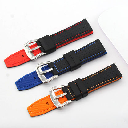 Black Silicone Watch Strap with Contrast Stitching & Underside – JHA045