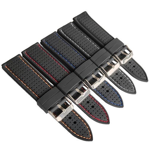 Black Silicone Watch Strap with Breathable Design and Colour Stitch