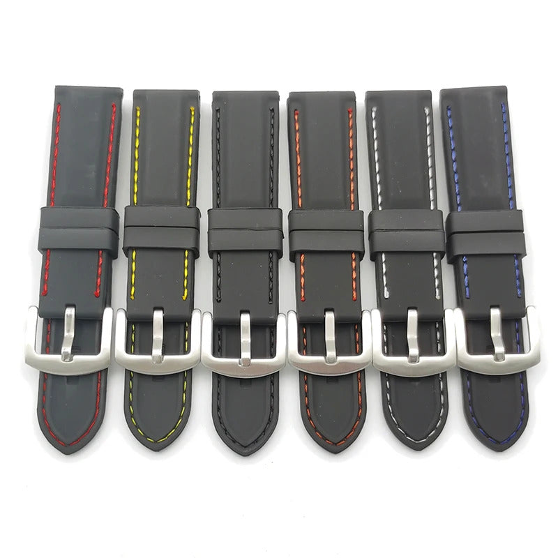 Black Silicone Watch Strap with Colour Stitch