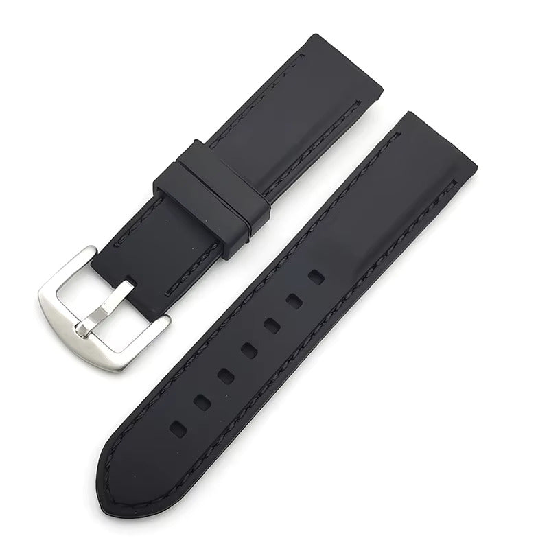 Black Silicone Watch Strap with Colour Stitch