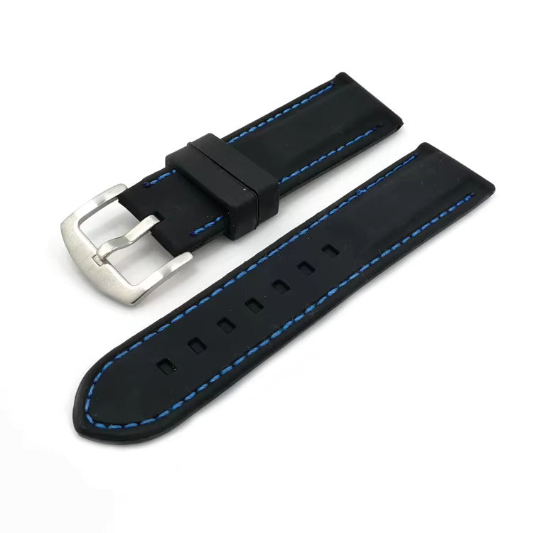 Black Silicone Watch Strap with Colour Stitch