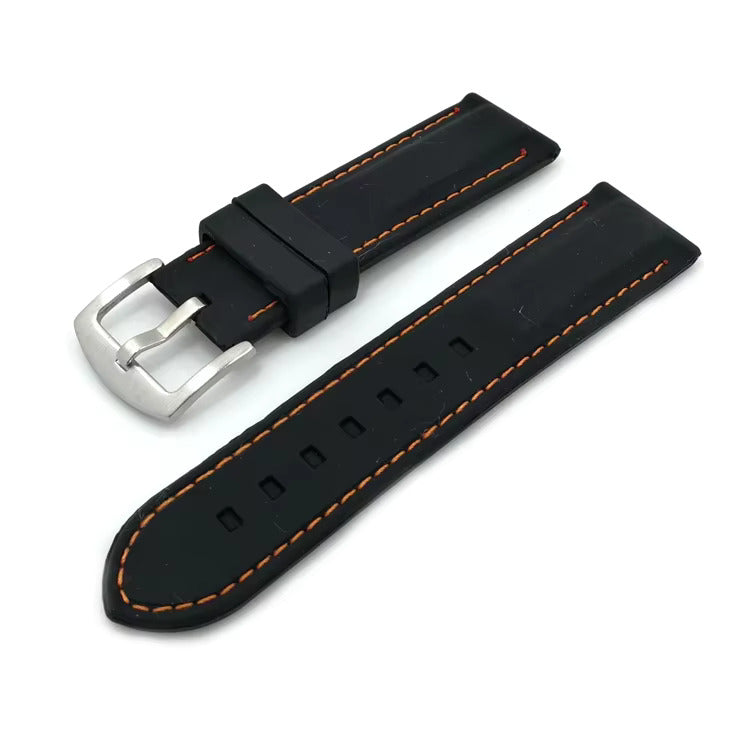 Black Silicone Watch Strap with Colour Stitch