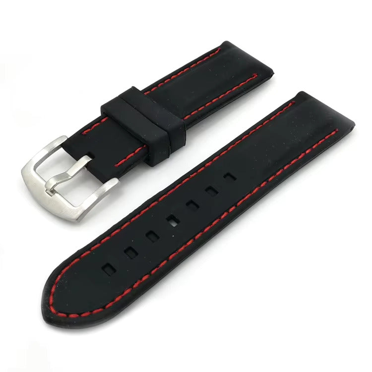 Black Silicone Watch Strap with Colour Stitch