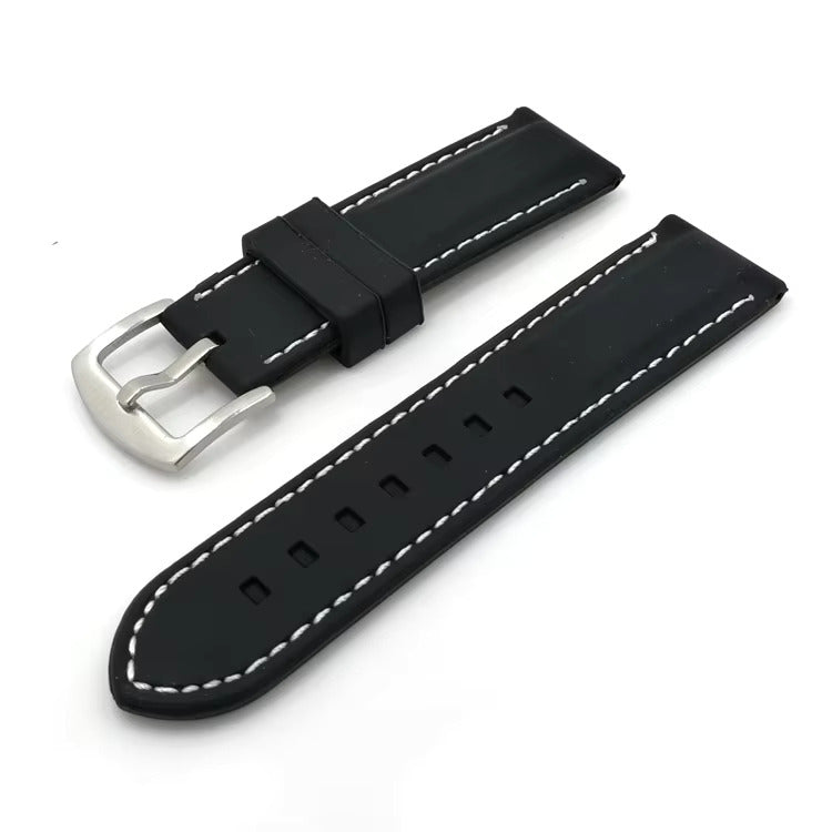 Black Silicone Watch Strap with Colour Stitch