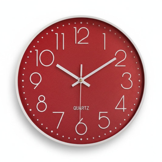 emiTime 30cm Red White Plastic Battery Powered Analogue Wall Clock