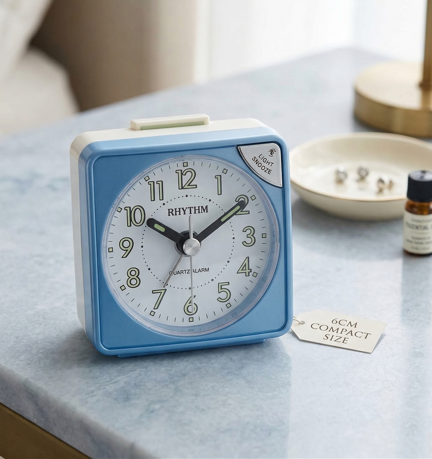 Rhythm CRE211NR04 Pearl Blue Travel Alarm Clock