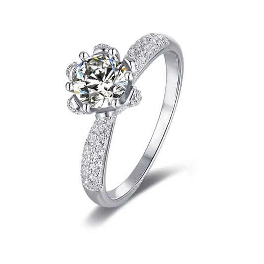 Sterling Silver 1 Carat Moissanite Ring with Pavé Accent Band