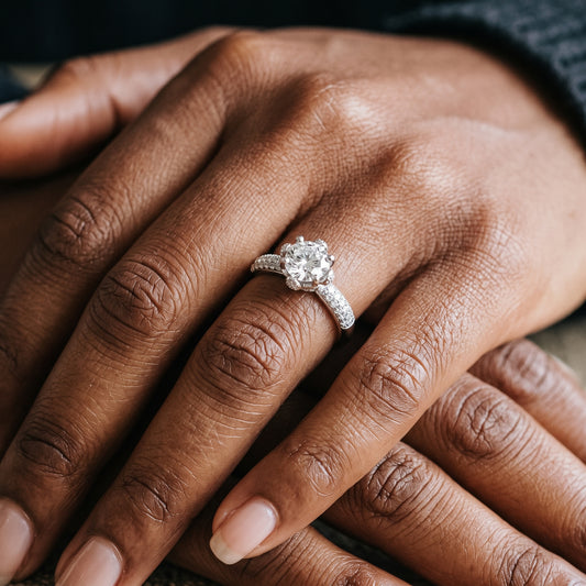 Sterling Silver 1 Carat Moissanite Ring with Pavé Accent Band