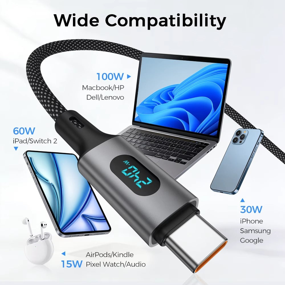 240W Digital Display USB-C to USB-C Braided Fast Charging Cable (1.2m)