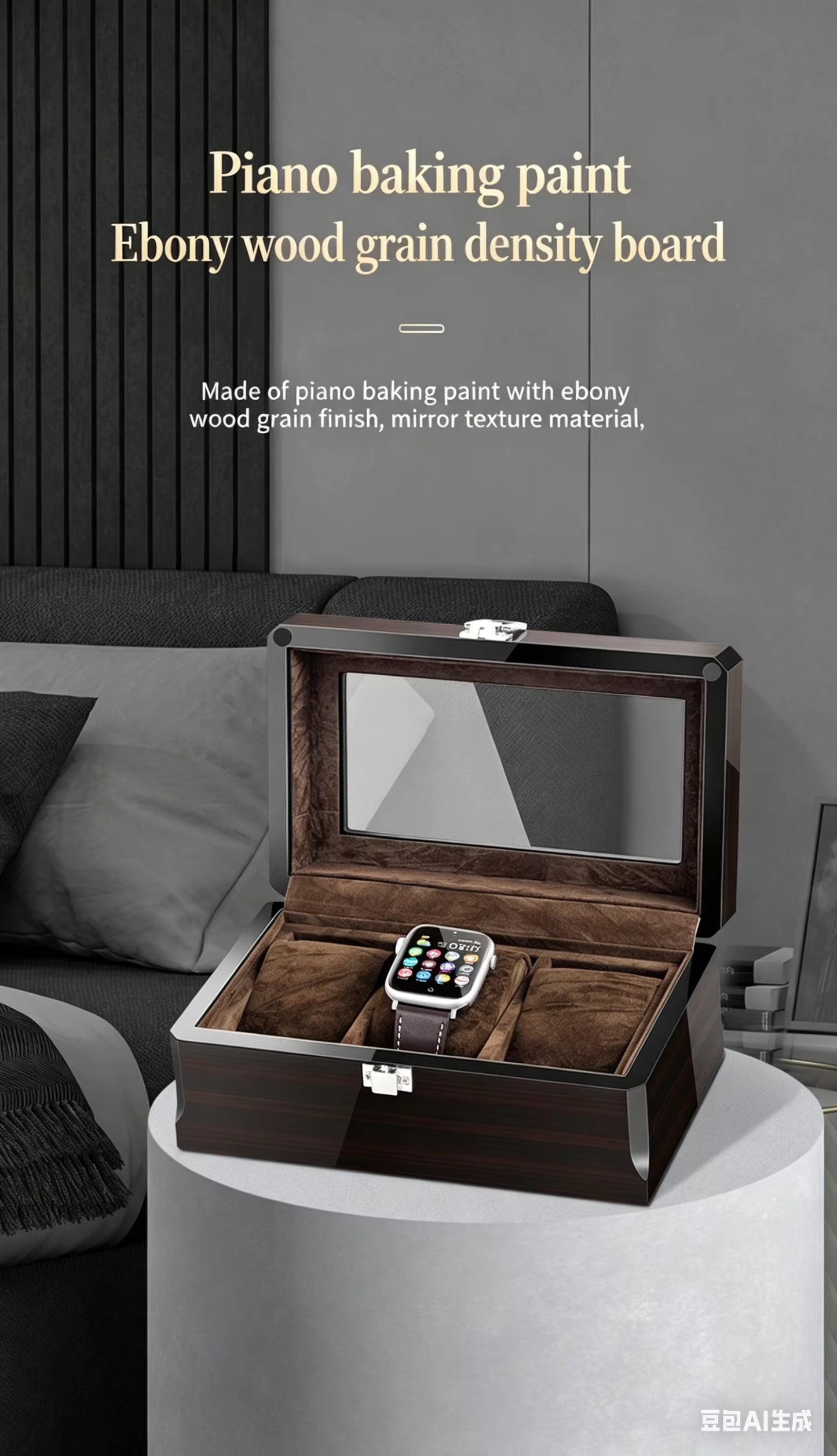 Cole Ebony Wood Grain Watch Box - 3 Set