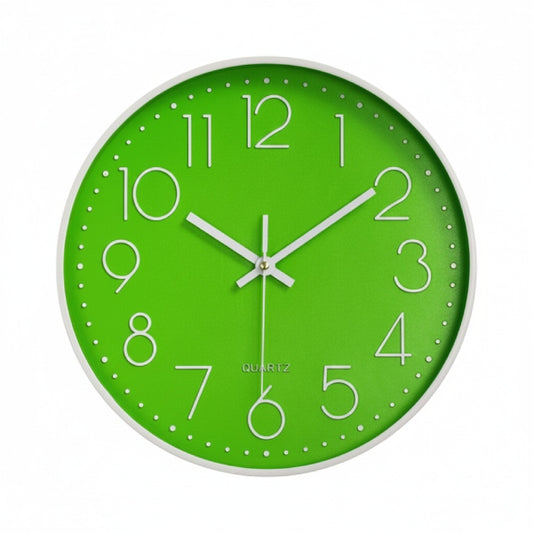 emiTime 30cm Green White Plastic Battery Powered Analogue Wall Clock